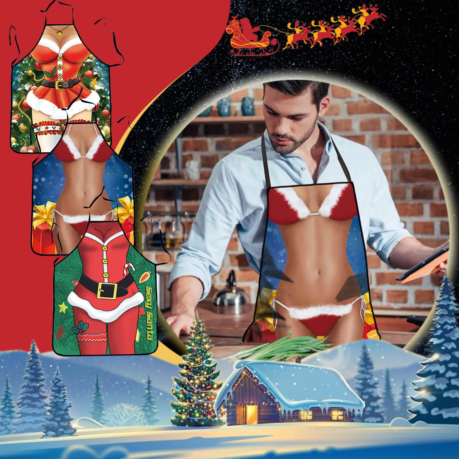 

1 Piece Christmas Chef Apron Adjustable Cooking Apron For Xmas Party Men Women Kitchen Restaurant House Home