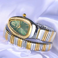 missfox snake head woman wristwatch gold and silver bracelet watches lady green dial diamond fashion party women quartz watches