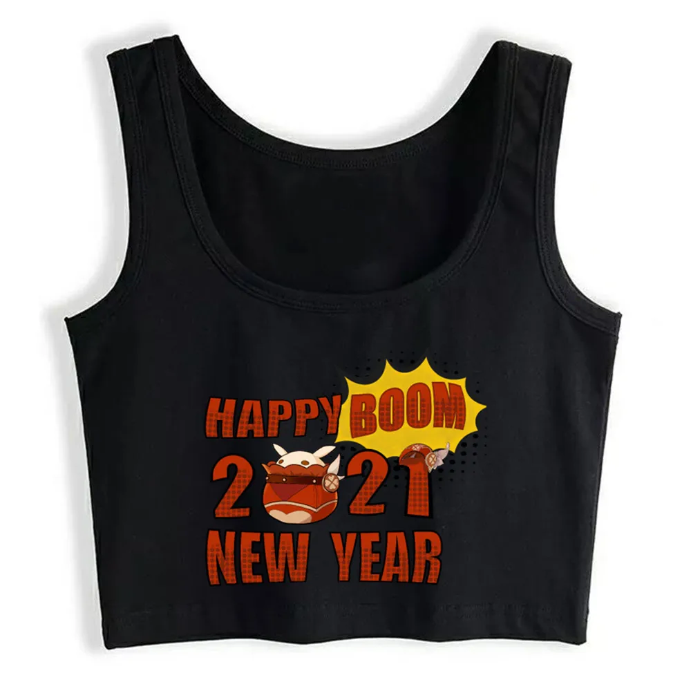 

Crop Top Women Happy New Year Boom Harajuku Tank Top Women Anime Women Clothes