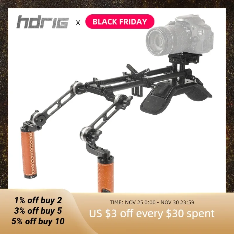 

HDRiG наплечное крепление комплект с двойной розеткой рукоятка кожаный для DSLR камеры/DV видеокамеры