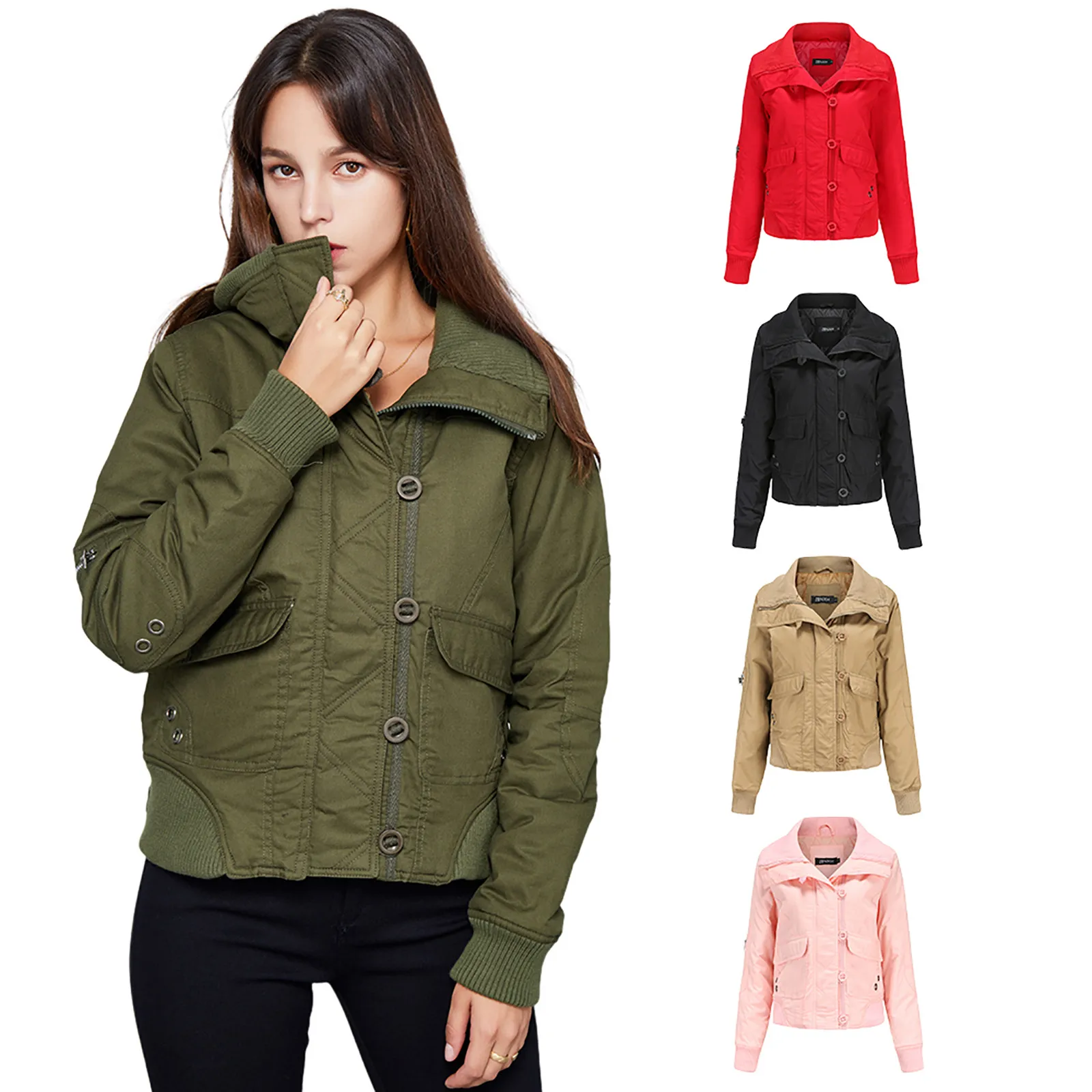 

Autumn Winter Women's Fashion Parkas Long Sleeve Solid Colors Warm Jacket Turndown Collar Thread Cotton Padded Coat Outwear#g3