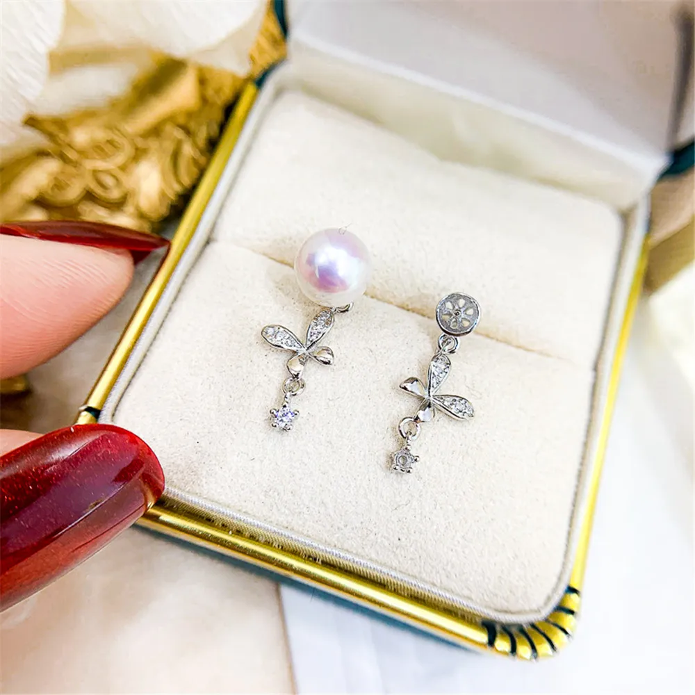 

Pearl Earring Settings Charm Jewelry Findings S925 Sterling Silver Component DIY Women Gift Handmade Making Accessories 2021 New