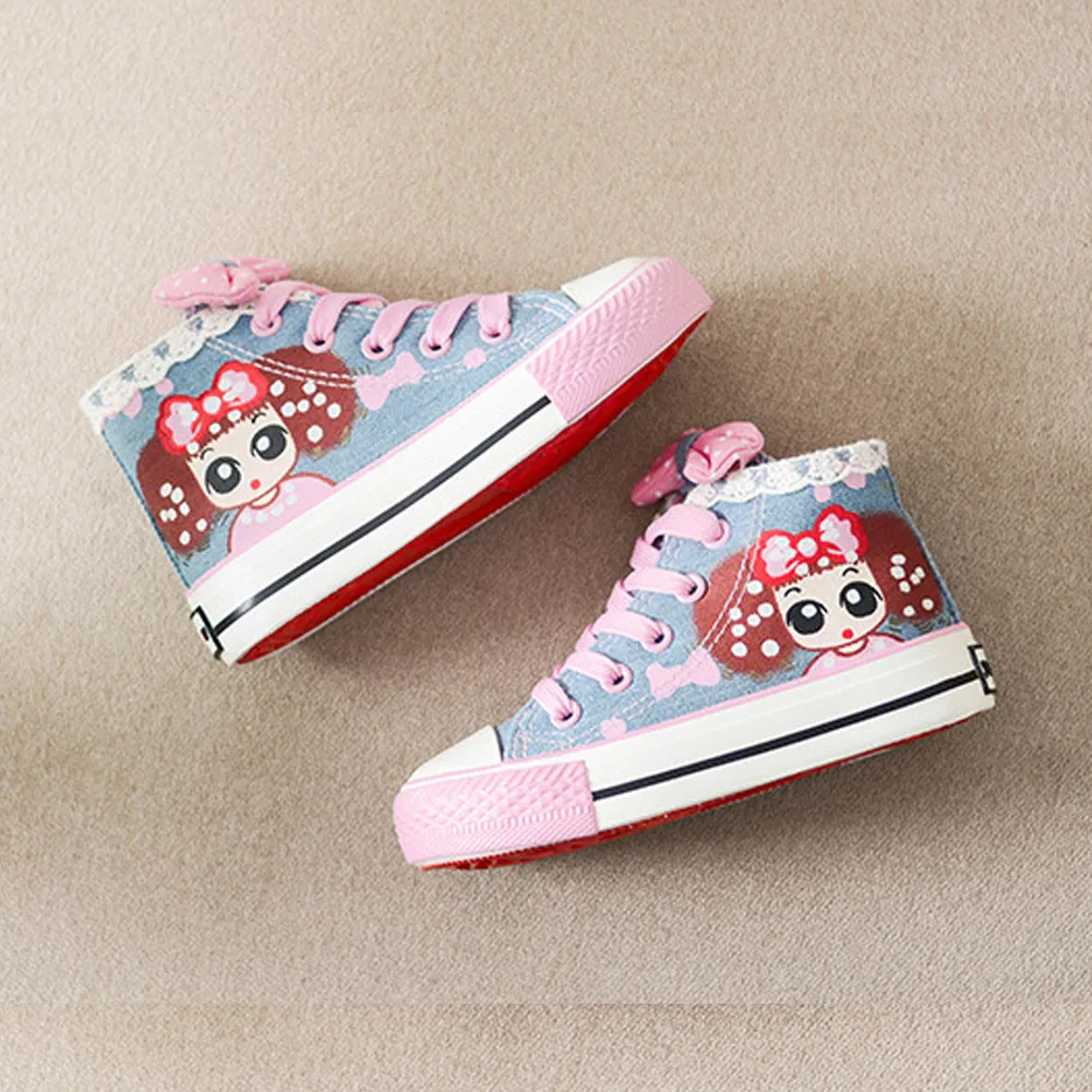 Baby Kids Sneakers Little Girl Canvas Shoes with Lace Anti-slippery Function for School and Shopping | Детская одежда и обувь