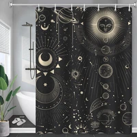 Black Shower Curtain Sun and Moon Modern Constellation Abstract Mysticism Duschvorhang Bathroom Waterproof Curtains With Hooks