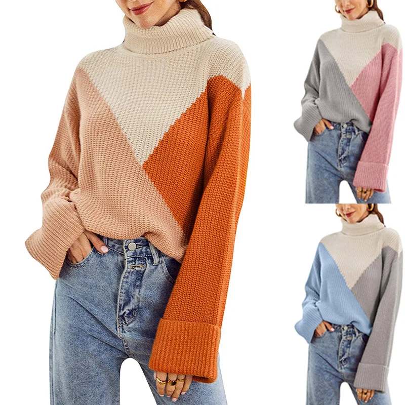 

Turtle Winter 2020 Pullover Woman Sweater Harajuku Patchwork Sweaters Women Knitted High Fashion Female Loose Jumper