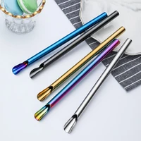 s j j 2pcs convenient reusable 304 stainless straw spoon durability drinking straw stainless steel stirring spoon