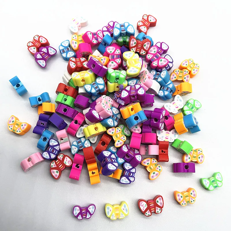 

30pcs10mm Butterfly Beads Polymer Clay Spacer Loose Beads for Jewelry Making DIY Bracelet Accessories