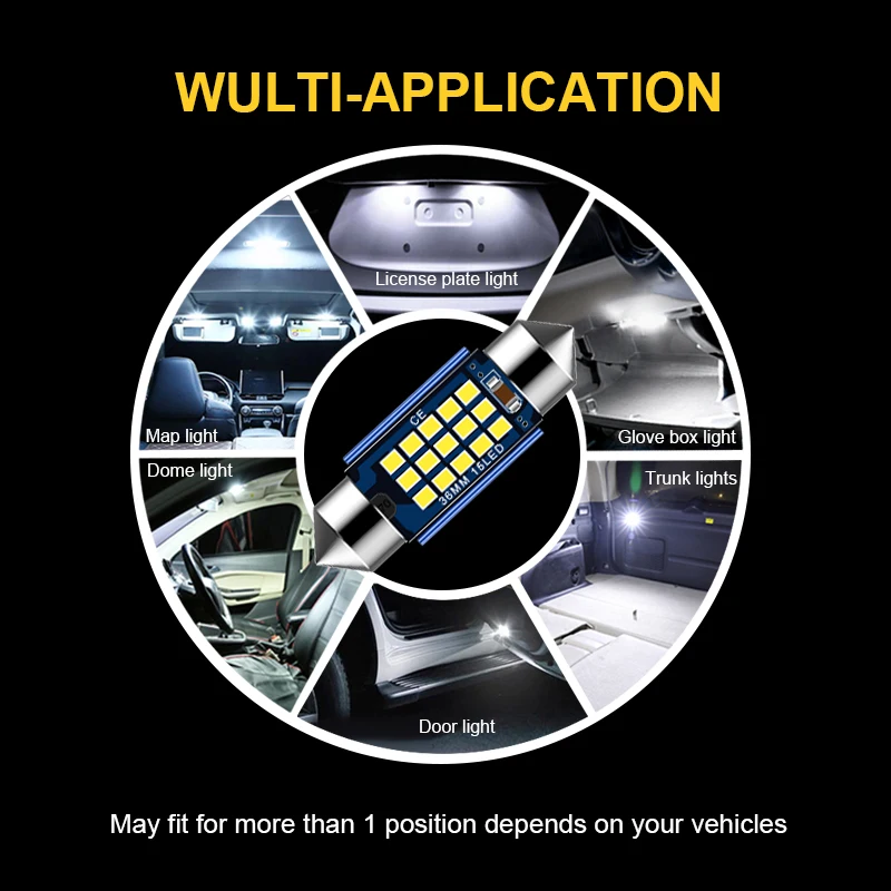 

2x C5W Car LED Bulb Interior Reading Light Festoon LED Super Bright Auto Dome License Plate Luggage Trunk Lamp Canbus