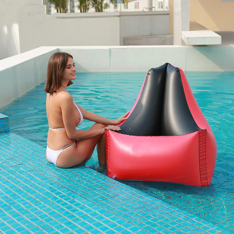 

Inflatable Lazy Sofa Outdoor Recliner Water Inflatable Floating Row Foldable Air Cushion Lunch Break Triangle Chair for Camping