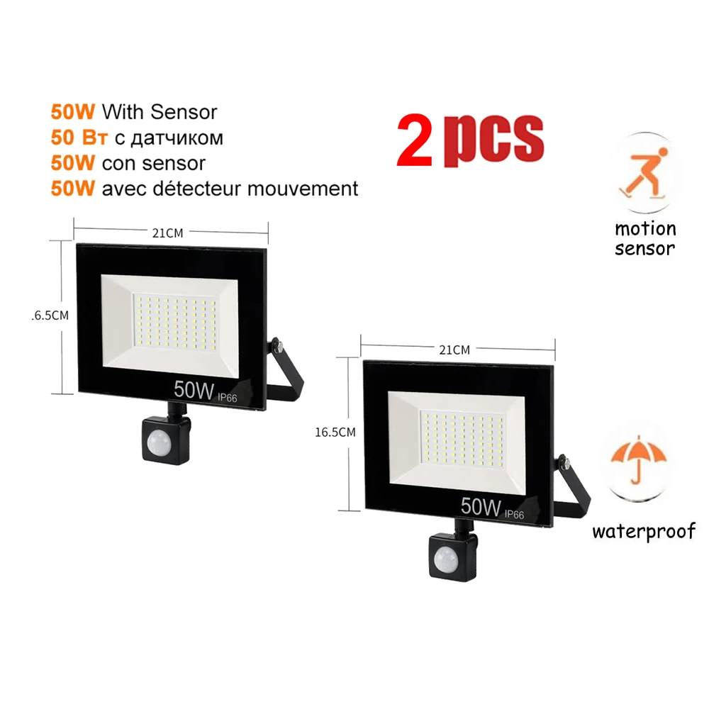 

1-2pcs 220V 10-100W LED FloodLight Spotlight Exterior Street wall reflector led Human Body Motion Sensor Garden Light Security L