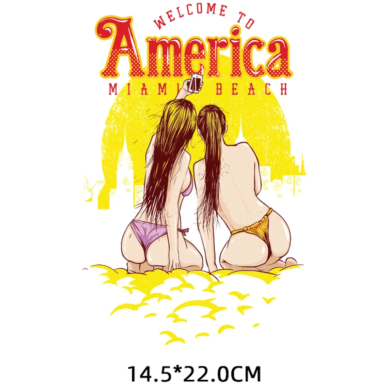 

America Sunset Sexy Girls Patches Thermal Stickers on Clothes Iron-on Transfers for Clothing Thermoadhesive Patch Diy Applique