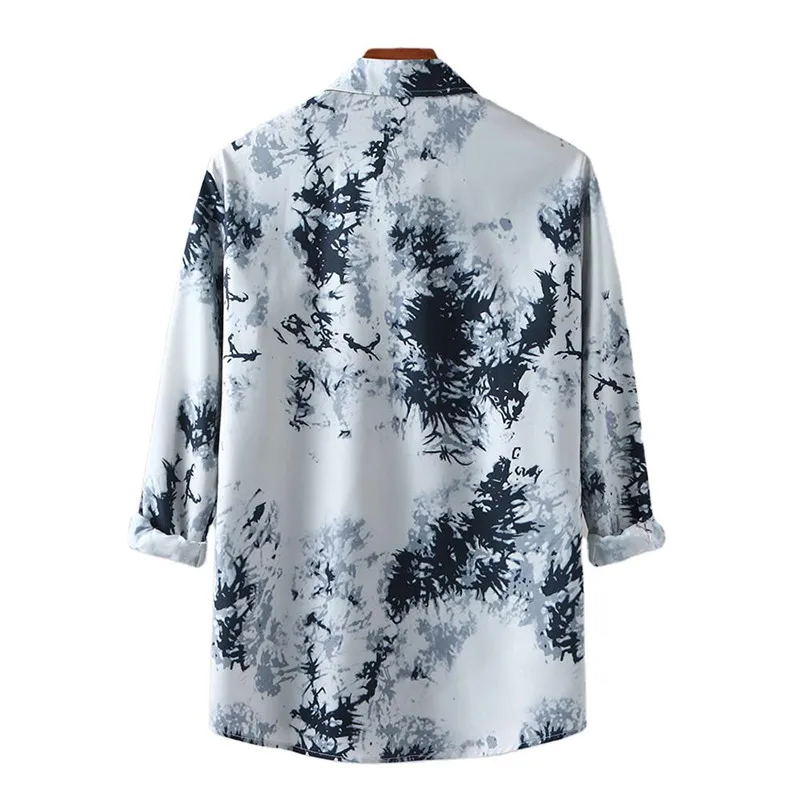

Mens Digital Floral Printed Collar Shirts Long Sleeve Casual Loose Leisure Button Blouse Tops