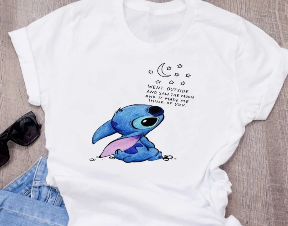 Женская модная футболка с милым рисунком из мультфильма Disneys Lilo Stitch Harajuku Kawaii Футболка с принтом милые повседневные топы