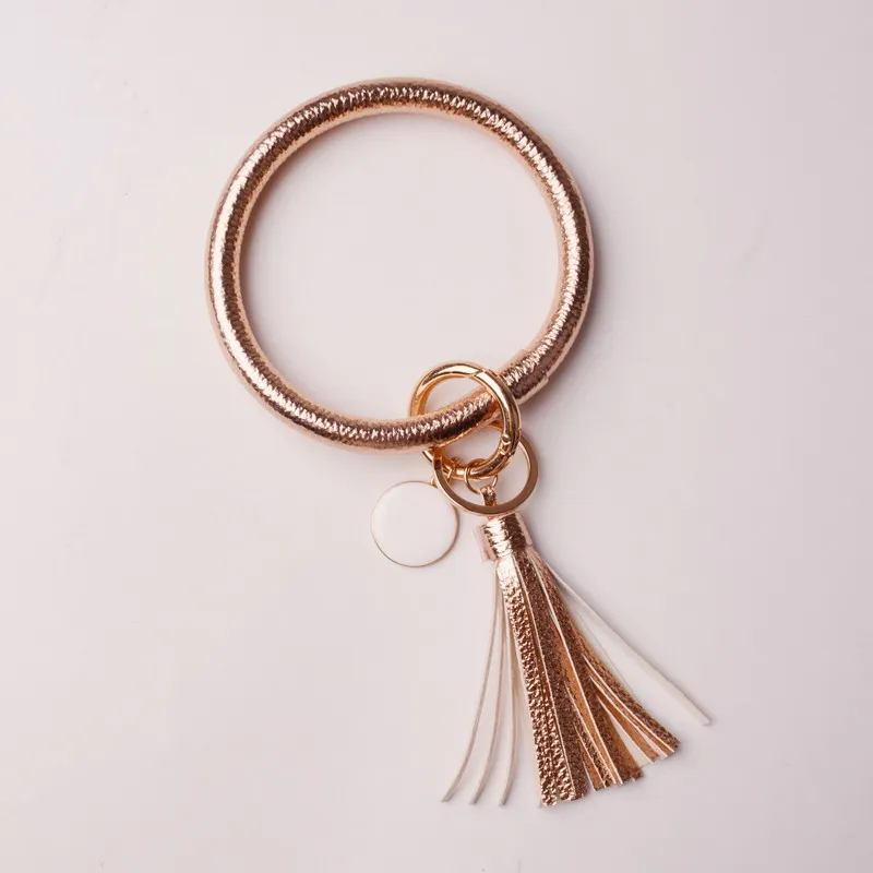 DZ0089 rose gold Резиновые Новая мода монограмма ПУ кожа O брелок пользовательский круг браслет брелок для женщин девочек DZ0089 - Цвет: DZ0089 rose gold