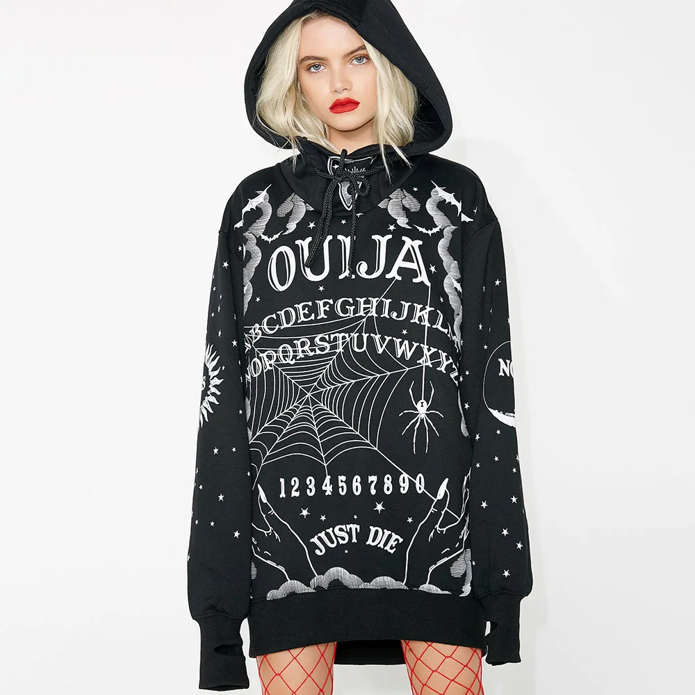 

Новинка Женская толстовка в стиле ретро темно-Черная Толстовка в стиле панк готический Повседневный стильный однотонный топ в готическом с...