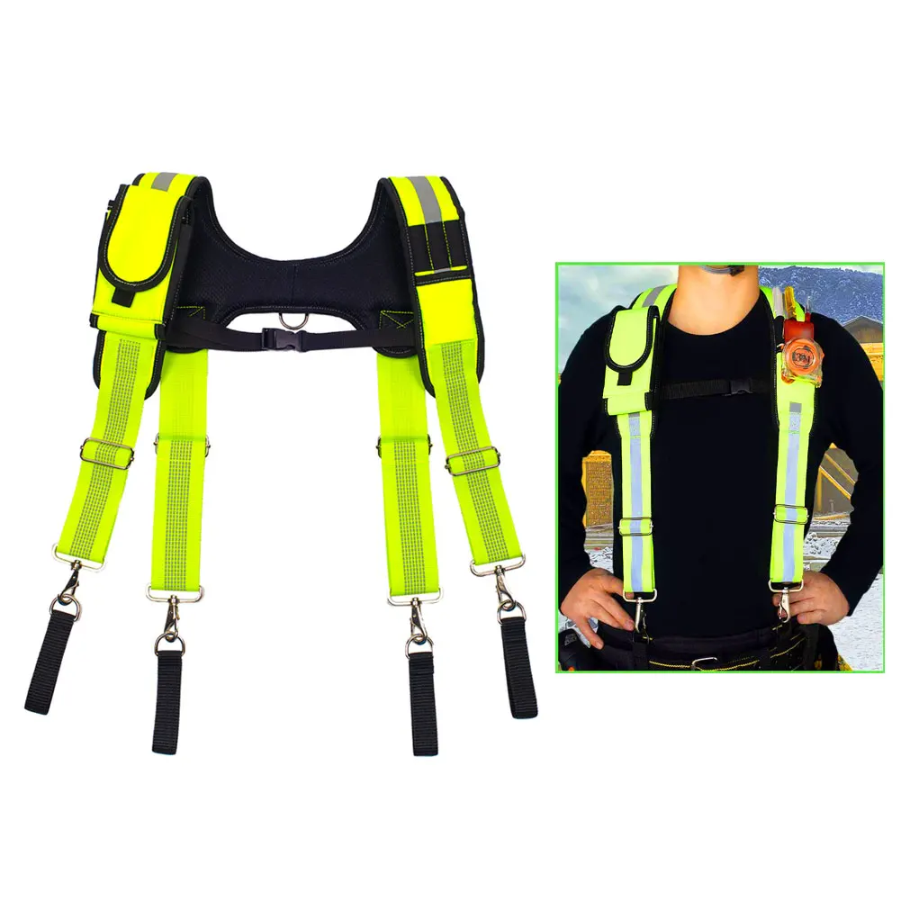 

Green Tool Belt Braces Adjustable Work Suspension Rig With Pencil Slots For Carpenter Electrician Men Classic Clips Tool Belt