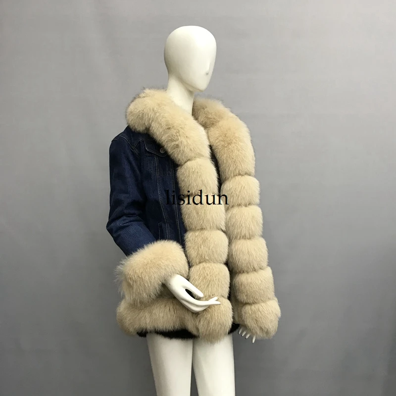 2021 natural fox fur coat Silver Fox collar plus size long winter Jacket Rex rabbit liner red fox hooded thick warm parks Disass