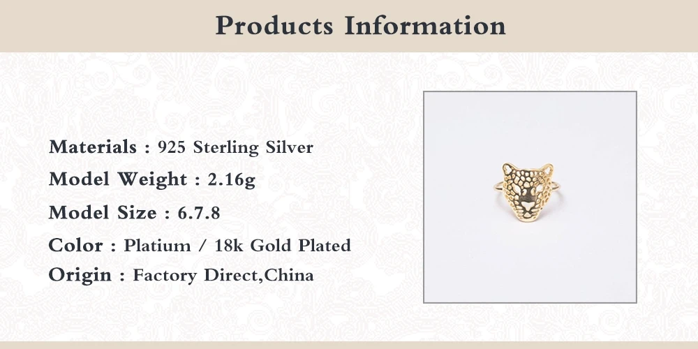 

Romad Real 925 Sterling Silver Finger Ring Animal Leopard Head Adjustable Open Rings For Women Wedding Jewelry Bague Anillos W5