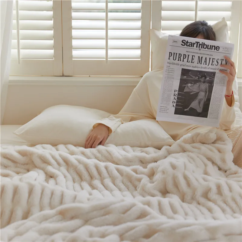 

Winter Thicken Blanket Chenille Fleece Wool Warm Soft Double Blanket Household Bed Sofa Cover Blanket Napping Blanket Nordic 150