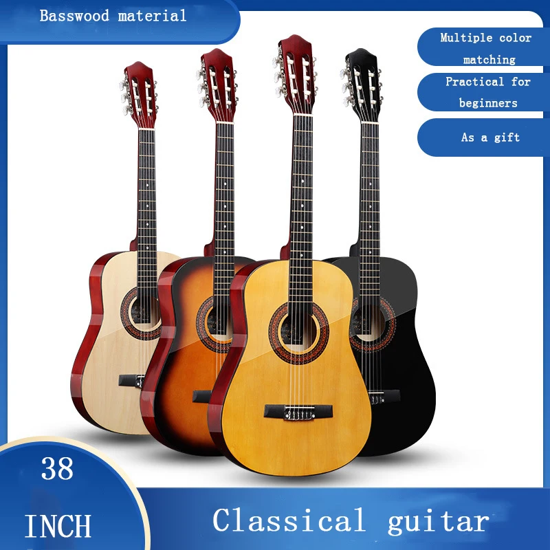 Классическая гитара 38 дюймов яркий закругленный инструмент из липы для взрослых