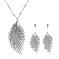 new design jewelry sets antique 2 colors metal feather long necklace earring set for women luxury party jewelry