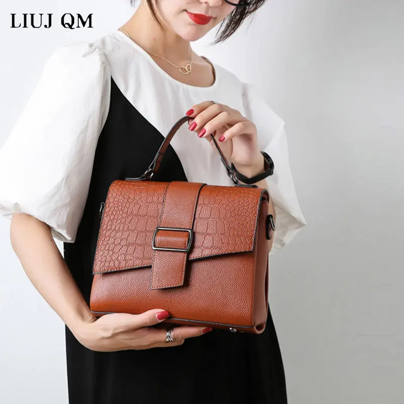 

LIUJ QM Handbags 2021 All-match Large-capacity Fashion Women's Bag Portable Messenger Crocodile Pattern Anti-theft Handbag Women