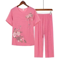 pajamas for women middle aged and elderly pyjamas cotton linen shirt short sleeve sleepwear loose casual large size nightie