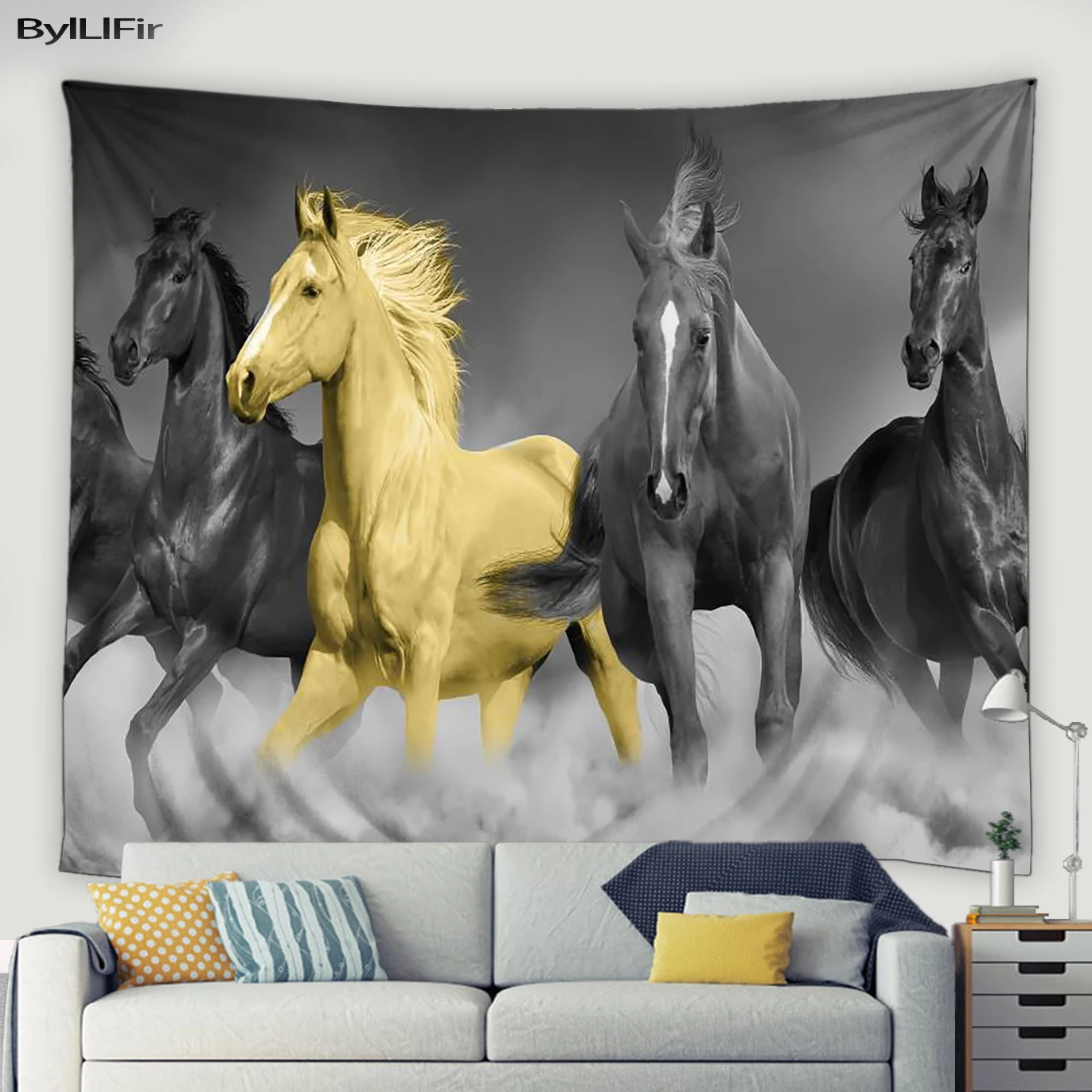 

Black Running Horse Wall Hanging Tapestry Animals 3D Printing Living Room Mural Decoration For Bedroom Wall Art Tapestries Decor