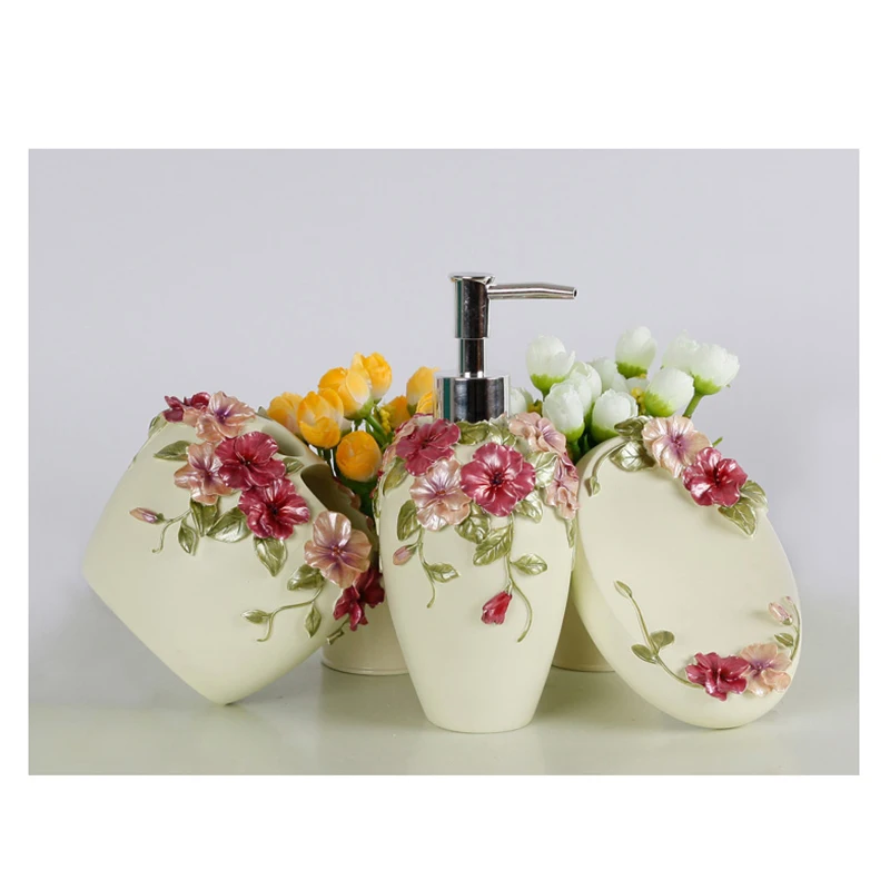 Кантри Стиль смолы 5 шт набор аксессуаров для ванной комнаты дозатор