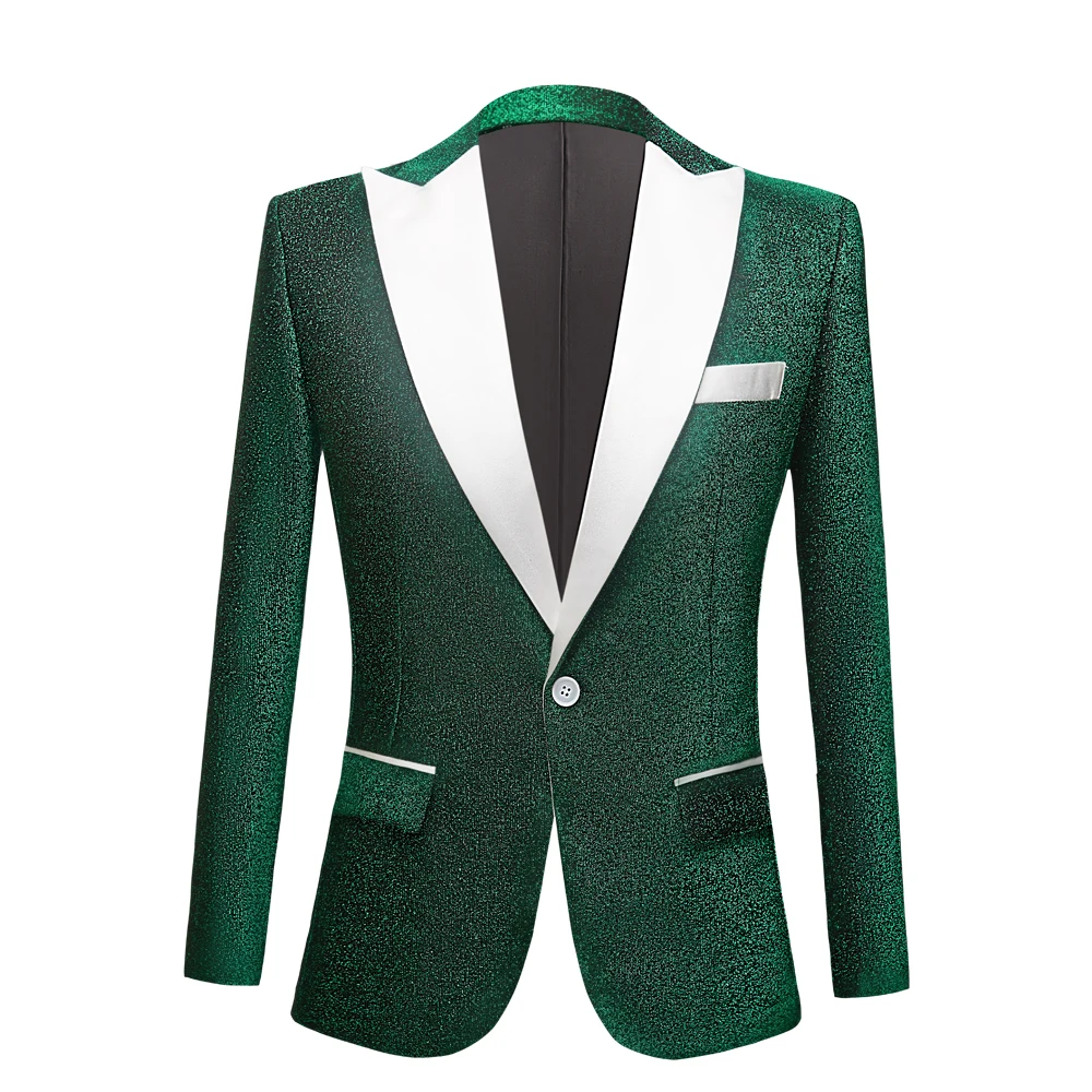 

Fall Winter Green High Quality Slim Fit Suit Jacket Fashion Casual Men Groom Singer Costume Formal Evening Dress
