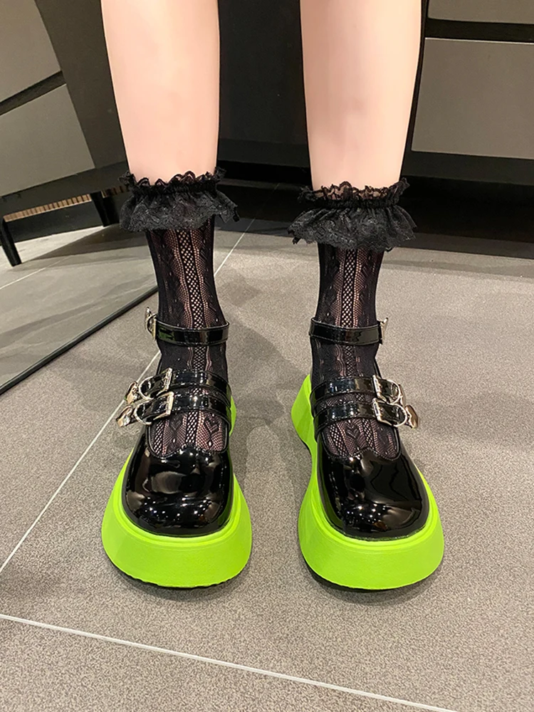 

shoes for women summer 2021 new color matching platform leather Mary Jane shoes Designer black green Pumps High Heels female
