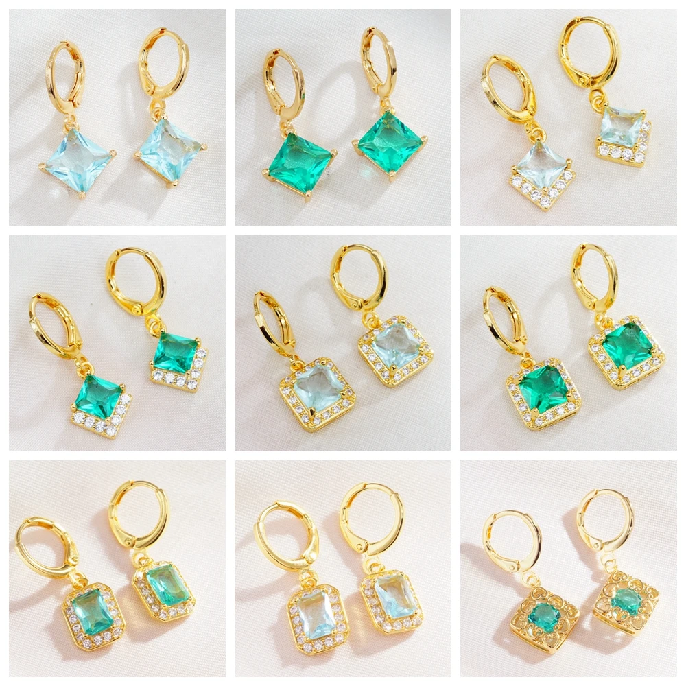 5 различных стилей элегантные золотистые квадратные круглые серьги с фианитами