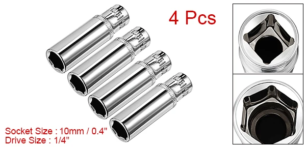 10mm 4pcs Uxcell 2 шт. 4 шт. 1/4 дюймовый накопитель, 4 мм, 5 мм, 7 мм, 8 мм, 9 мм, 10 мм, 12 мм, 13 мм хром-ванадиевая 6-точечный глубокое гнездо метрических ockets - Цвет: 10mm 4pcs