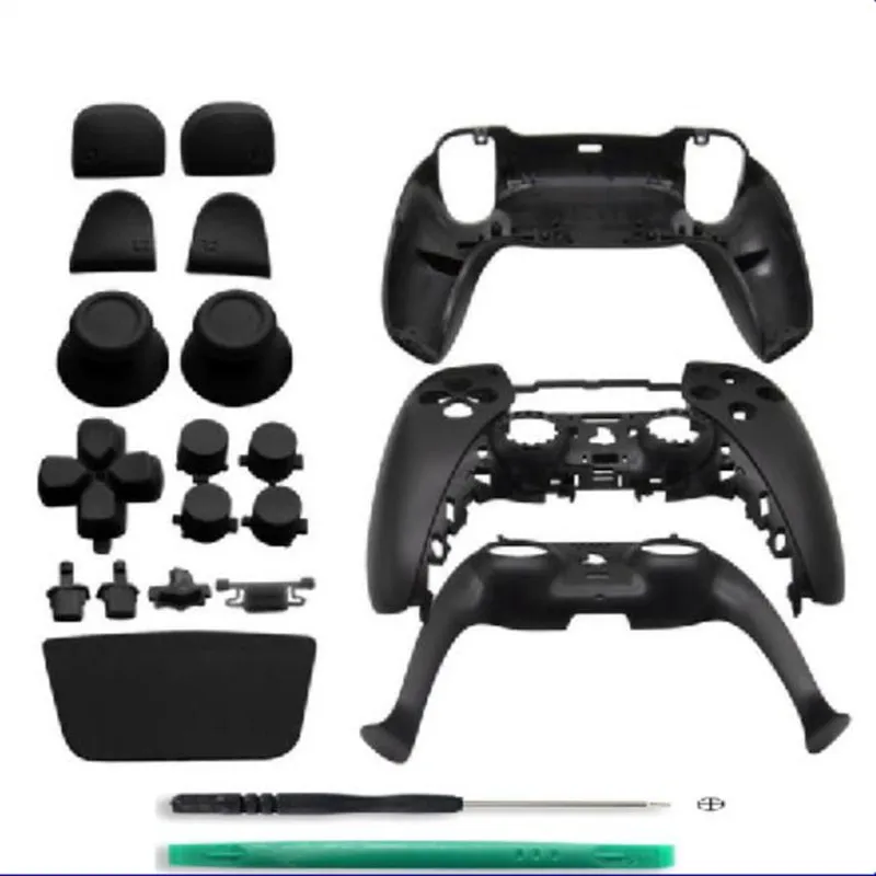 For PS5 Playstation 5 Controller Full Set Housing Shell Front Back Case Cover Replacement DIY Decorative Strip Buttons Set Black