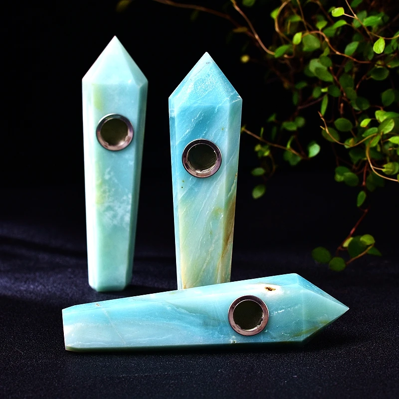 

Natural Quartz Amazonite Smoking Pipe Crystal Point Wand Healing Reiki Gemstone Mineral With Metal Filter Wholesale Price 1PC
