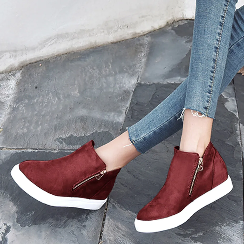 

SAGACE Plus Size Shoes For Women Platform Increase Shoes Zipper Sport Sneakers Wedges Shoes Ladies Sport Shoes Size 35-43