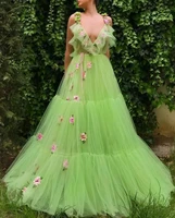 lime green moroccan evening dresses a line spaghetti strap tulle appliques long luxury turkey dubai saudi arabia prom dress gown