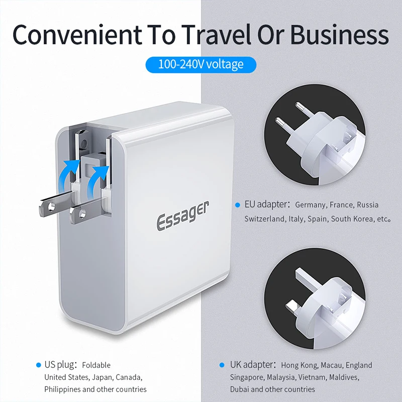Essager 48 Вт мульти Быстрая зарядка 3 0 USB зарядное устройство PD Тип C QC3.0 QC турбо