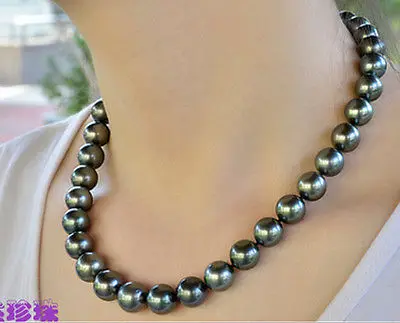 

HOT## Wholesale FREE SHIPPING PERFECT REAL AAA+ 11-12 MM SOUTH SEA TAHITIAN BLACK PEARL NECKLACE 18"14K