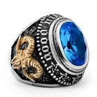 Винтажное кольцо небесно-голубого цвета с кристаллом сатана, голова овцы, мужское кольцо в стиле панк, хип-хоп, мотоциклетное мастерство, мужское кольцо в стиле ретро, мужские байкерские украшения в стиле рок