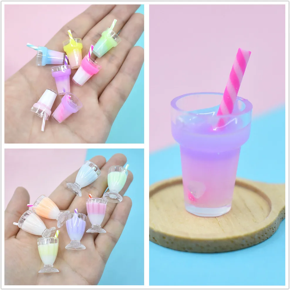 

4pcs Rainbow Colour 3D Resin Drink Charm Milk Tea Bottle Pendant For Keychain Necklace Earring Diy Jewelry Making