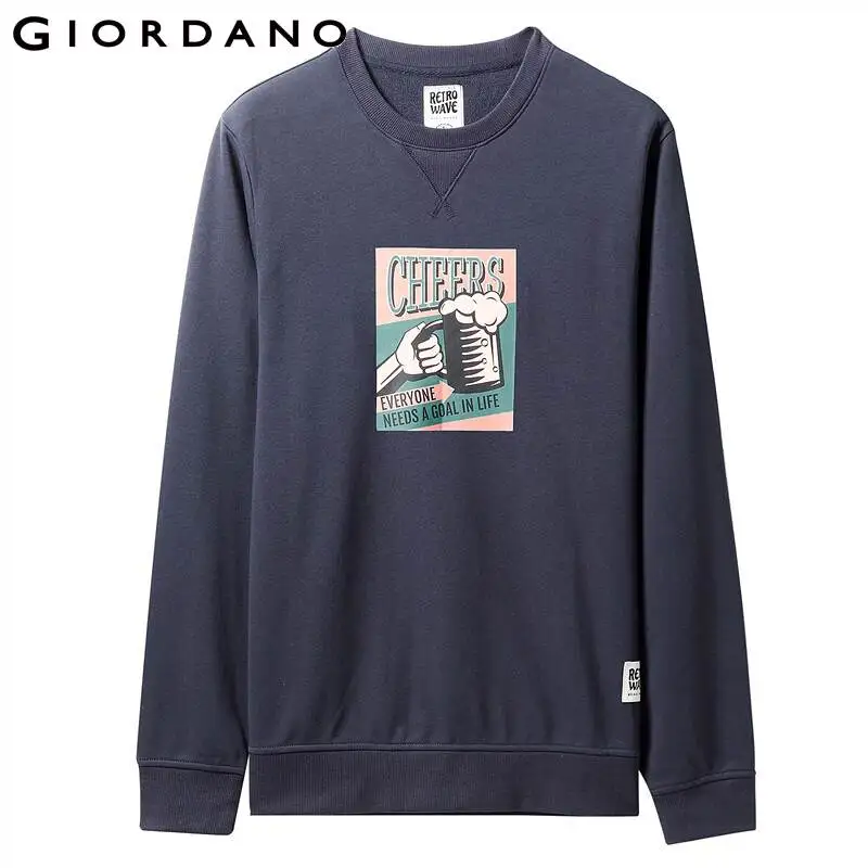 Свитшот Giordano мужской с графическим принтом эластичный мягкий пуловер круглым