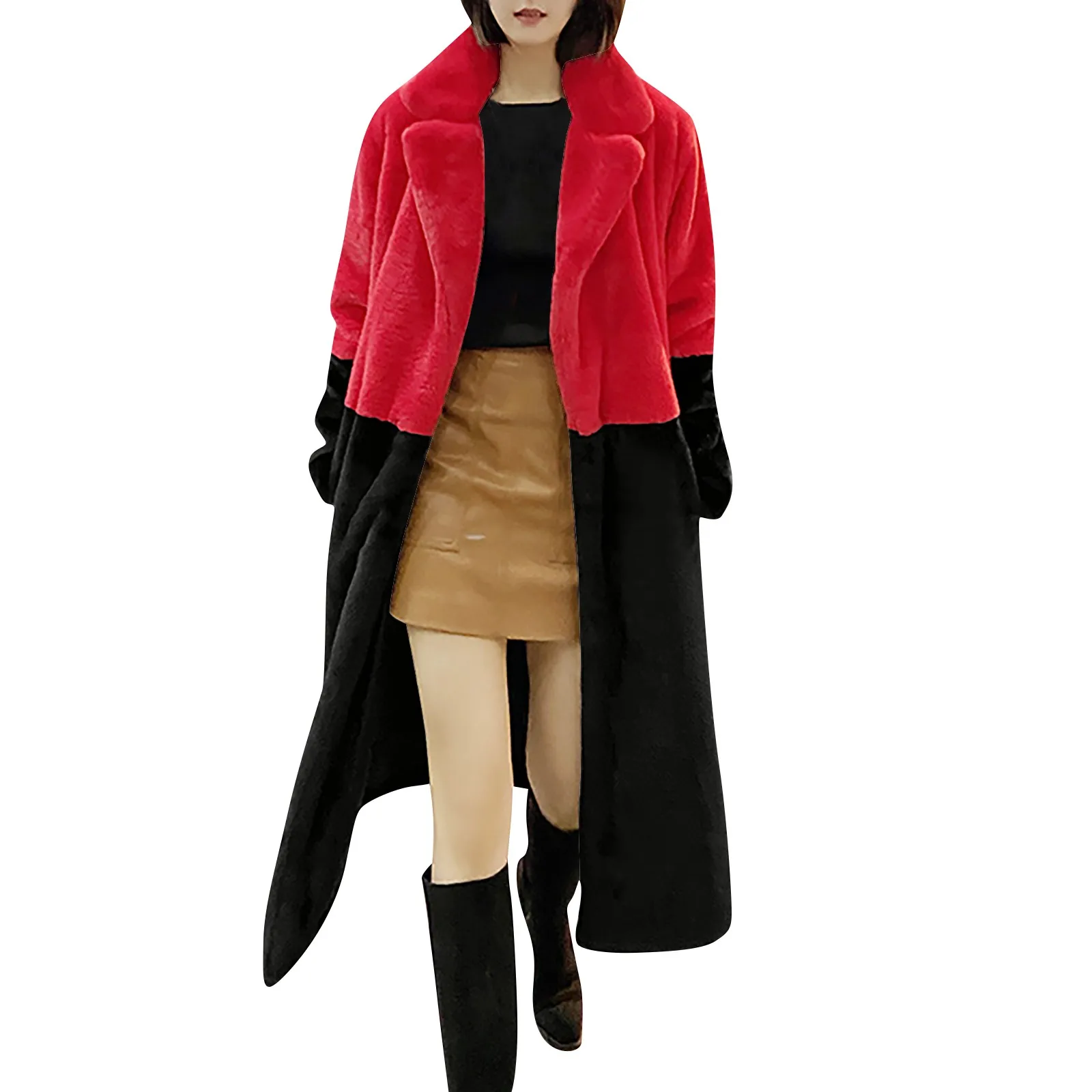 

Модное женское зимнее пальто из искусственного меха с карманами, длинное пальто с отложным воротником и длинным рукавом для женщин, повседн...