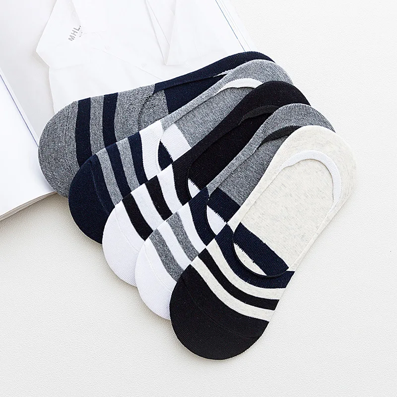 

5 Pairs Of Summer Mens Socks Invisible And Ankle Socks Man Fashion Soft And Comfortable 5-Color Striped Male Cotton Boat Socks