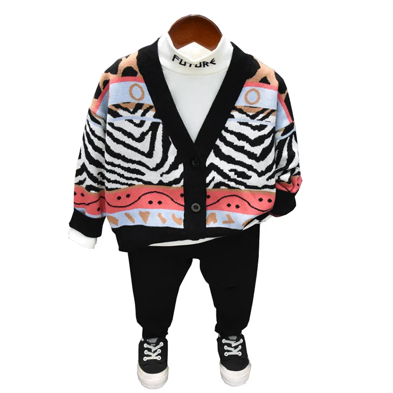 

Комплект осенней одежды для мальчиков WLG 3 шт., Детский свитер в полоску, белая черная футболка и брюки, комплект для маленьких мальчиков, Пов...