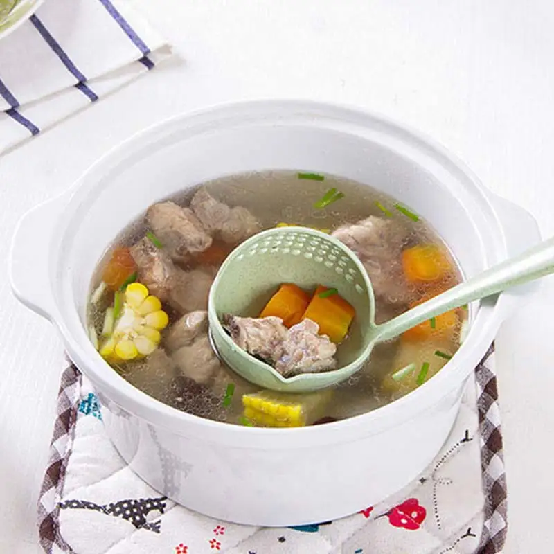 

2-In-1 Soup Spoon Long Handle Kitchen Strainer Solid Color Cooking Colander Kitchen Scoop Plastic Tableware Colander