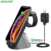 youcunker qi 15w 3 in 1 fast wireless charger stand for iphone samsung buds phone holder for apple watch 6 5 4 3 2 airpods pro