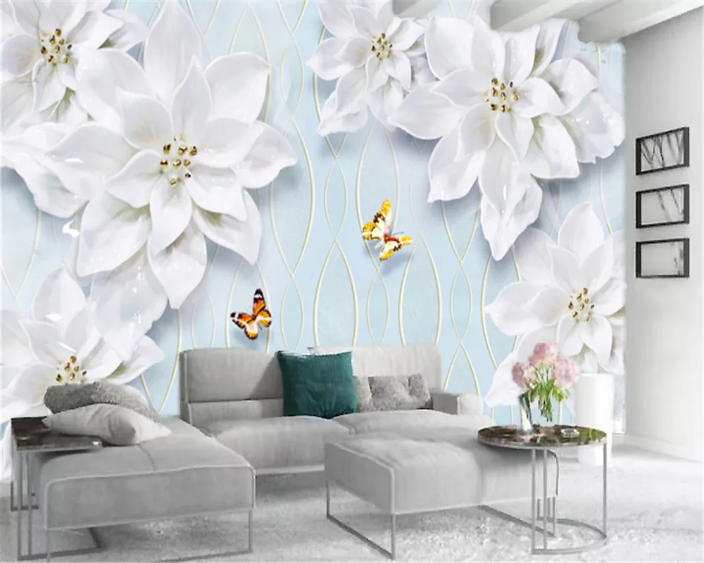 Живые 3d обои Великолепный белый цветок бабочка с желтыми бутонами настроить ваш