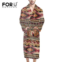 forudesigns traditional tribal style mens v neck bathrobe shawl collar soft shower bath robes calf length loungewear %d1%85%d0%b0%d0%bb%d0%b0%d1%82%d1%8b