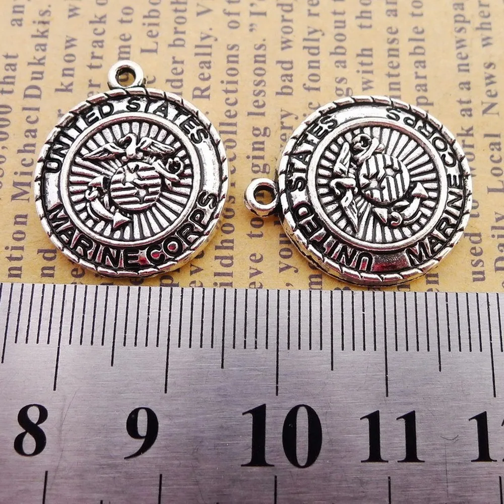 

100pcs Marine Corps Charms 19mm x 23mm DIY Jewelry Making Pendant Antique Silver Color